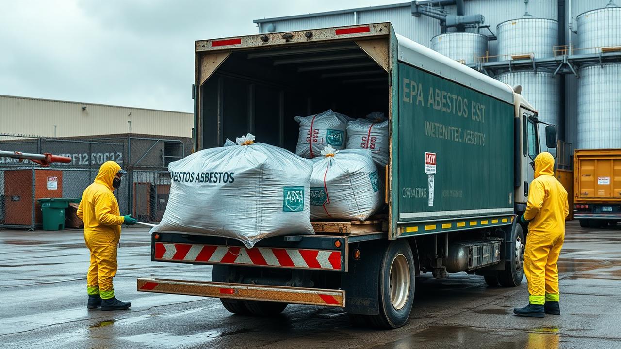 ARSN asbestos disposal truck loading sealed asbestos waste bags for transport to an EPA-licensed Sydney facility