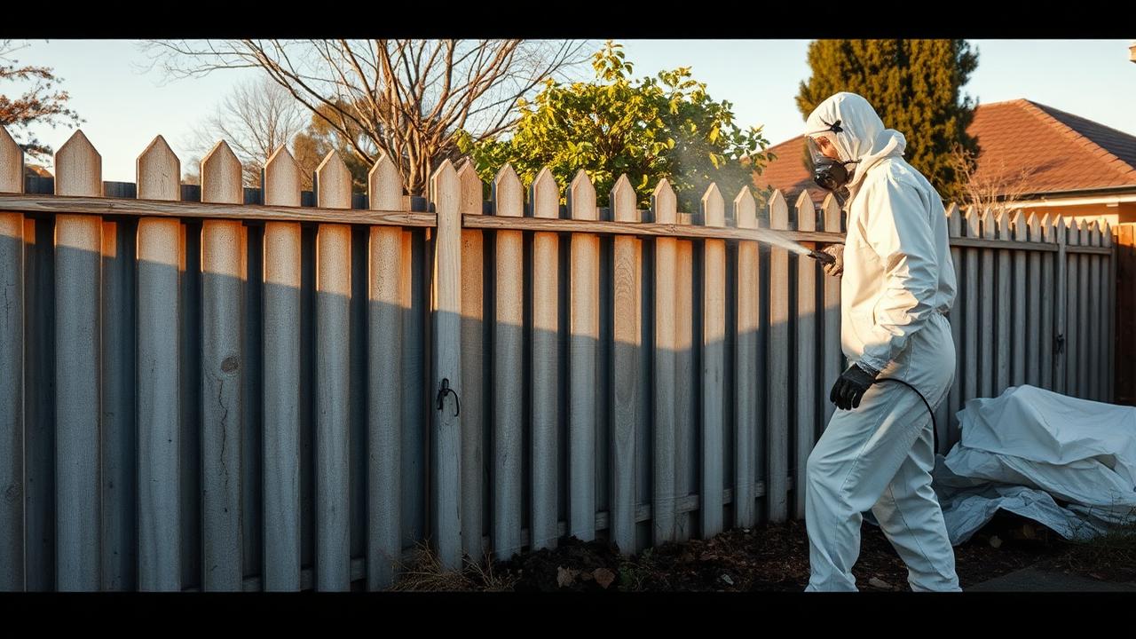 ARSN crew removing an asbestos cement boundary fence from a Sydney backyard and double-bagging panels for disposal