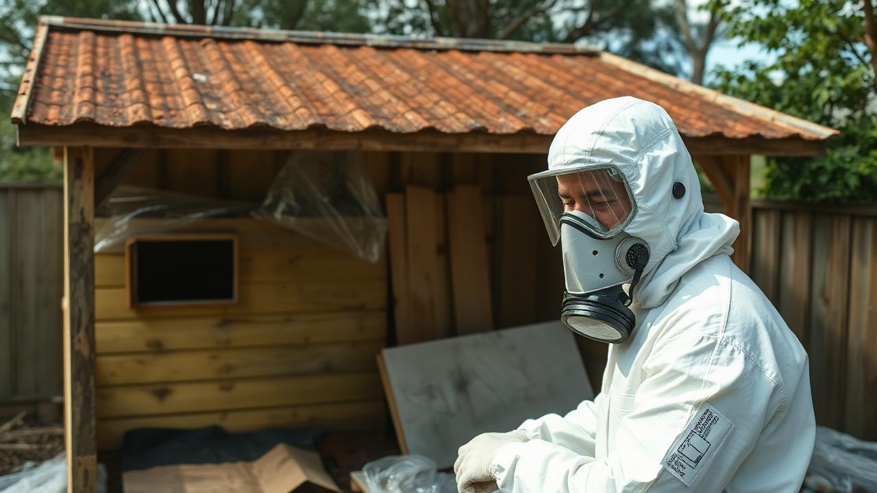 ARSN demolishing an asbestos cement garage and shed at a Sydney property using licensed removal procedures